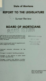 Board of Morticians : report to the Legislature, sunset review_cover