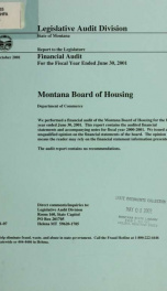 Montana Board of Housing, Department of Commerce financial audit for the fiscal year ended June 30, ..._cover