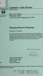 Montana Board of Housing, Department of Commerce financial audit for the fiscal year ended June 30, ..._cover