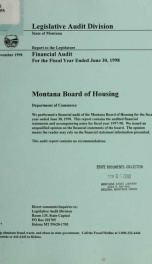 Montana Board of Housing, Department of Commerce financial audit for the fiscal year ended June 30, ..._cover