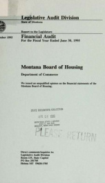 Montana Board of Housing, Department of Commerce financial audit for the fiscal year ended June 30, ..._cover