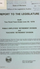 Report to the Legislature, audit ... Public Employees' Retirement Division and Teachers' Retirement Division_cover