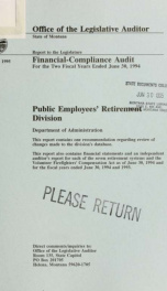 Public Employees' Retirement Division, Department of Administration financial-compliance audit for the two fiscal years ended .._cover