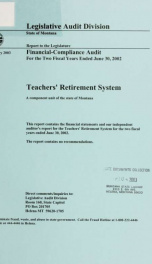 Teachers' Retirement Division, Department of Administration financial-compliance audit for the two fiscal years ended June 30 .._cover