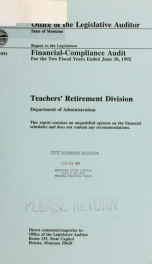 State of Montana, Teachers' Retirement Division, financial/compliance audit for the two fiscal years ended June 30, .._cover