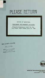 State of Montana, Teachers' Retirement Division, financial/compliance audit for the two fiscal years ended June 30, .._cover