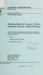 Montana Board of Veteran's Affairs, Montana Veteran's Affairs Division : report to the legislature : performance audit_cover