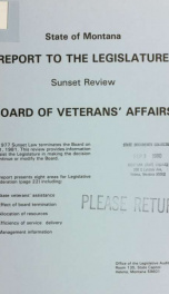 Report to the Legislature, sunset review, Board of Veteran's Affairs_cover