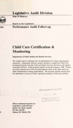 Child care certification & monitoring, Department of Public Health and Human Services : performance audit follow-up_cover