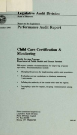 Child care certification & monitoring, Family Services Program, Department of Public Health and Human Services : performance audit report_cover