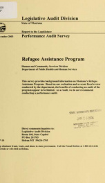 Refugee Assistance Program, Human and Community Services Division, Department of Public Health and Human Services : performance audit survey_cover