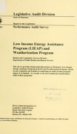 Low income energy assistance program (LIEAP) and weatherization program : performance audit survey_cover