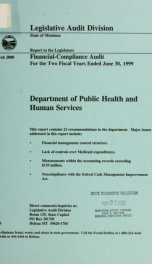 Department of Public Health and Human Services financial-compliance audit for the two fiscal years ended June 30 .._cover