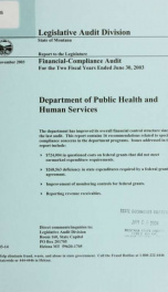 Department of Public Health and Human Services financial-compliance audit for the two fiscal years ended June 30 .._cover