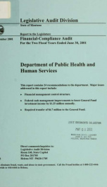 Department of Public Health and Human Services financial-compliance audit for the two fiscal years ended June 30 .._cover