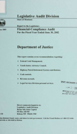 Department of Justice financial-compliance audit for the two fiscal years ended .._cover