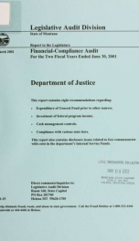 Department of Justice financial-compliance audit for the two fiscal years ended .._cover