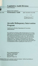 Juvenile delinquency intervention program, Youth Services Division, Department of Corrections, Judicial Branch : performance audit_cover