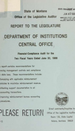 Department of Institutions, Central Office, financial and compliance audit, two fiscal years ended June 30 .._cover