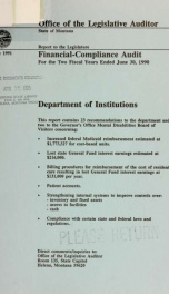 Department of Institutions financial-compliance audit for the two fiscal years ended June 30 .._cover