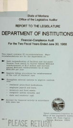 Department of Institutions financial-compliance audit for the two fiscal years ended June 30 .._cover