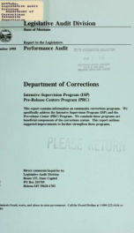 Department of Corrections Intensive Supervision Program (ISP), Pre-release Centers Program (PRC): performance audit_cover