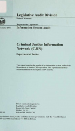 Criminal Justice Information Network (CJIN), Department of Justice : information system audit_cover