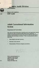 Adult Correctional Information System, Department of Corrections : EDP audit_cover