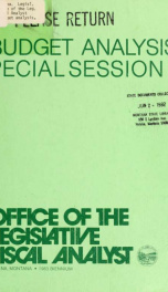 Budget analysis, special session ..._cover