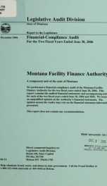 Montana facility finance authority : financial-compliance audit for the two fiscal years ended_cover