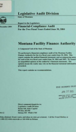 Montana facility finance authority : financial-compliance audit for the two fiscal years ended_cover