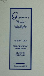 Governor's budget highlights 1998-99_cover