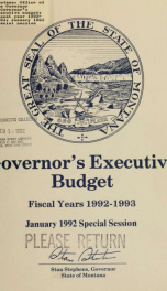 Governor's executive budget, fiscal year 1992-1993, July 1992 special session II_cover