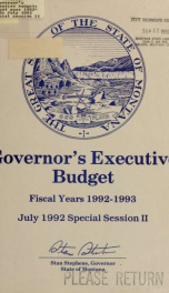 Governor's executive budget, fiscal year 1992-1993, January 1992 special session_cover