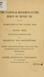 The national movement in the reign of Henry III and its culmination in the barons' war_cover