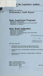 State loan/grant programs, Department of Agriculture, Department of Natural Resources and Conservation, Department of Commerce ; State bond authorities, Department of Administration, Department of Commerce, Department of Natural Resources and Conservation_cover