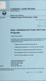 State-administered grant and loan programs : performance audit : various state agencies 2001_cover