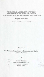 A biological assessment of sites in the Two Medicine River watershed, Pondera, Glacier and Teton Counties, Montana: Project TMDL-M15, August and September 2002 2003_cover
