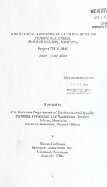 A biological assessment of three sites on Prairie Elk Creek McCone County, Montana : project TMDL-M49 June-July, 2003 2004_cover