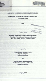 Aquatic macroinvertebrate survey : streams of the plains ecoregions of Montana : 1995 1997_cover