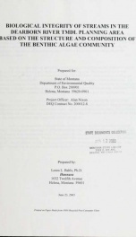 Biological integrity of streams in the Dearborn River TMDL planning area based on the structure and composition of the Benthic algae community 2003_cover