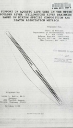 Support of aquatic life uses in the Upper Boulder River (Yellowstone River drainage) based on Diatom species composition and Diatom association metrics 1999_cover