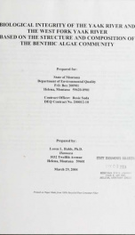 Biological integrity of the Yaak River and the West Fork Yaak River based on the structure and composition of the Benthic algae community 2004_cover