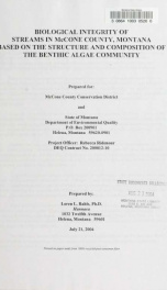 Biological integrity of streams in McCone County, Montana based on the structure and composition of the Benthic algae community 2004_cover