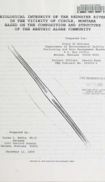 Biological integrity of the Redwater River in the vicinity of Circle, Montana based on the composition and structure of the Benthic algae community 2000_cover