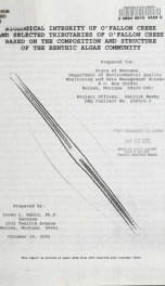 Biological integrity of O'Fallon Creek and selected tributaries of O'Fallon Creek based on the composition and structure of the Benthic algae community 2001_cover