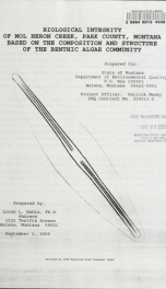 Biological integrity of Mol Heron Creek, Park County, Montana based on the composition and structure of the Benthic algae community 2000_cover