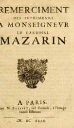 Remerciment des imprimevrs à monseignevr le cardinal Mazarin_cover