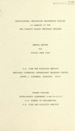 Agricultural irrigation drainwater studies in support of the San Joaquin Valley Drainage Program : annual report for fiscal year 1988_cover