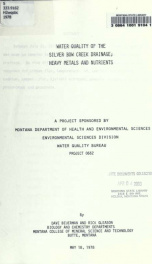 Water quality of the Silver Bow Creek drainage : heavy metals and nutrients 1978_cover